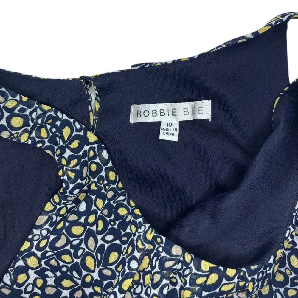 Robbie Bee Navy Yellow Animal Print Sleeveless Shift Dress Size 10 - Picture 2 of 6